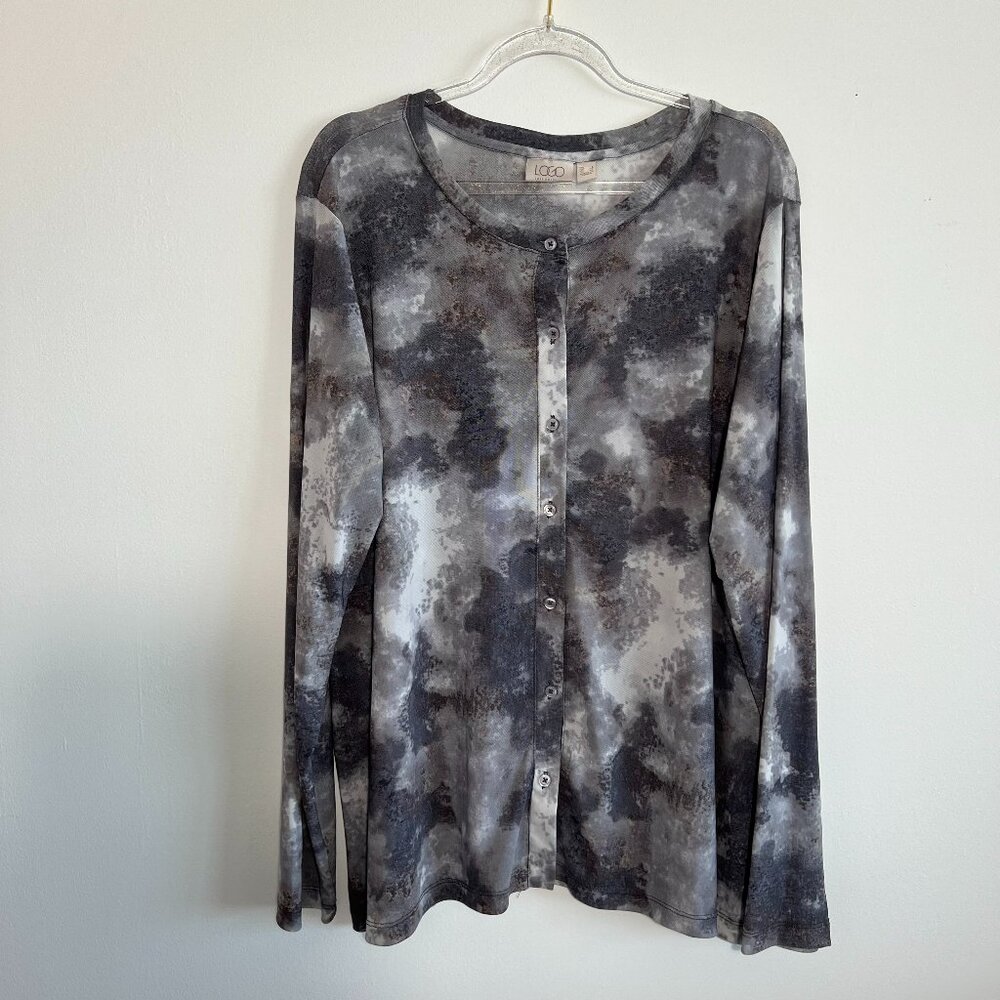 Logo by Lori Goldstein Tie Dye Sheer Mesh button front top